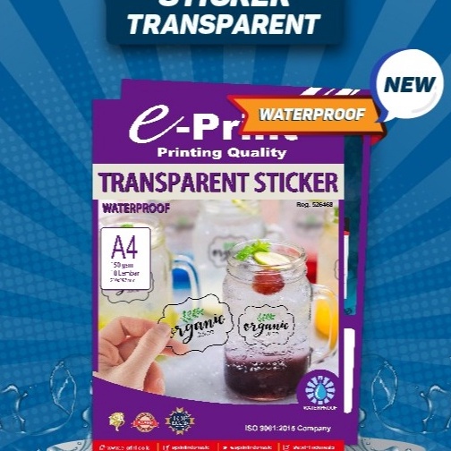 

KP8 Kes Stiker Transparan WATEROOF Ukuran A4 15gsm 1lembar ePrint