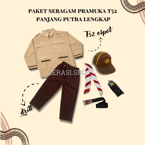 serasi seragam pramuka siaga sd coklat susu lengan panjang|seragam pramuka siaga T52pramuka siaga sd