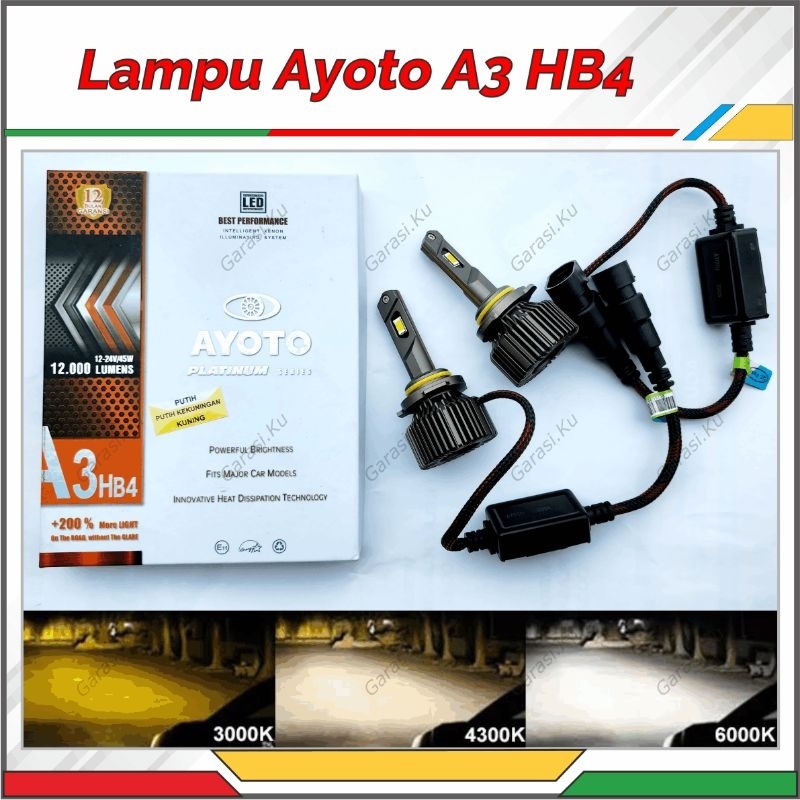 LAMPU KABUT FOGLAMP & HEADLAMP LAMPU UTAMA JAUH AYOTO A3 H11 HB3 9005 HB4 9006 3 WARNA PUTIH KUNING 