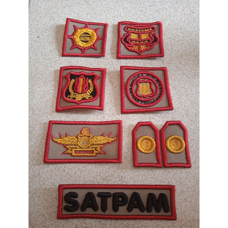 atribut satpam dasar coklat, atribut satpam timbul, atribut 3d