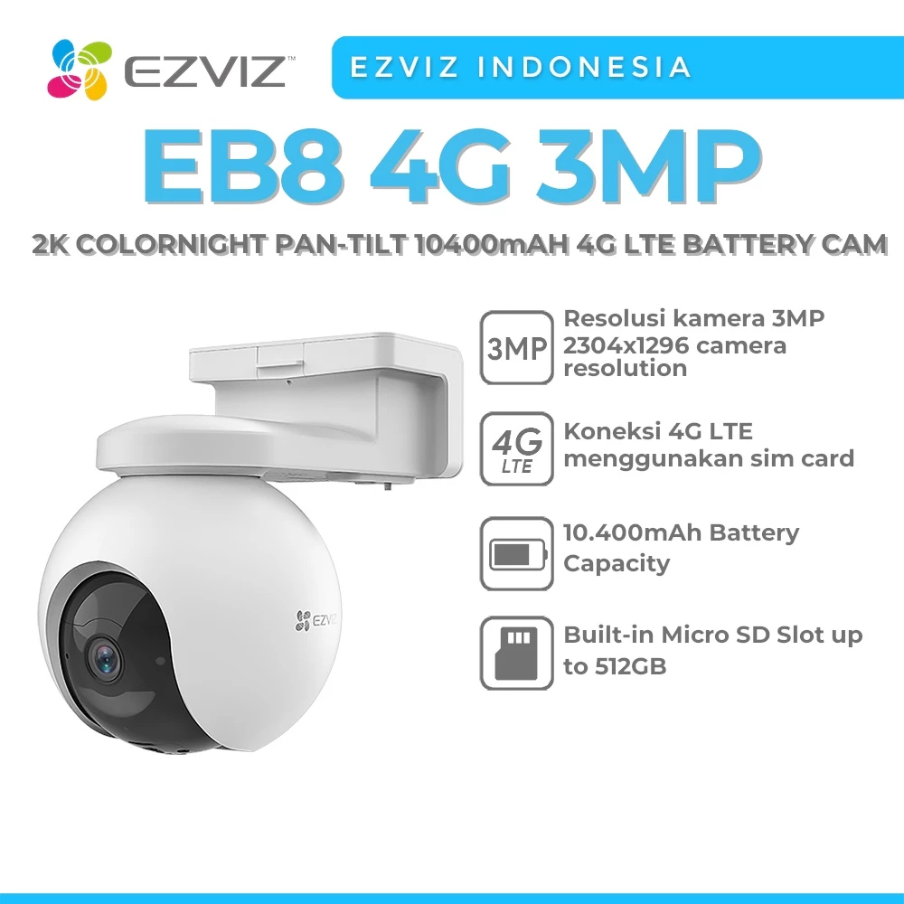 Kamera CCTV Wifi EZVIZ EB8 + Solar Panel 3MP 4G
