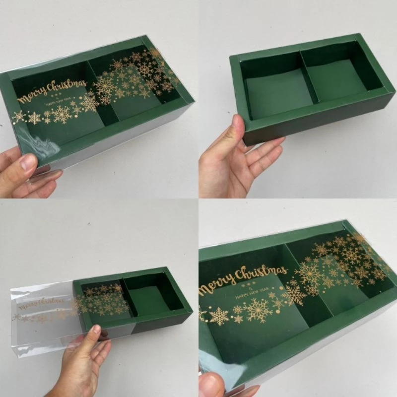 

( 5 pcs ) dus mika edisi natal warna hijau tua kemasan kue kering box sekat 2 ukuran 22x11x6 cm merry christmas