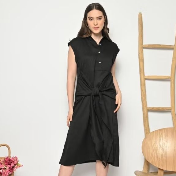 SALE Midi Dress Korean Style Long Dres Wanita korea kekinian warna hitam