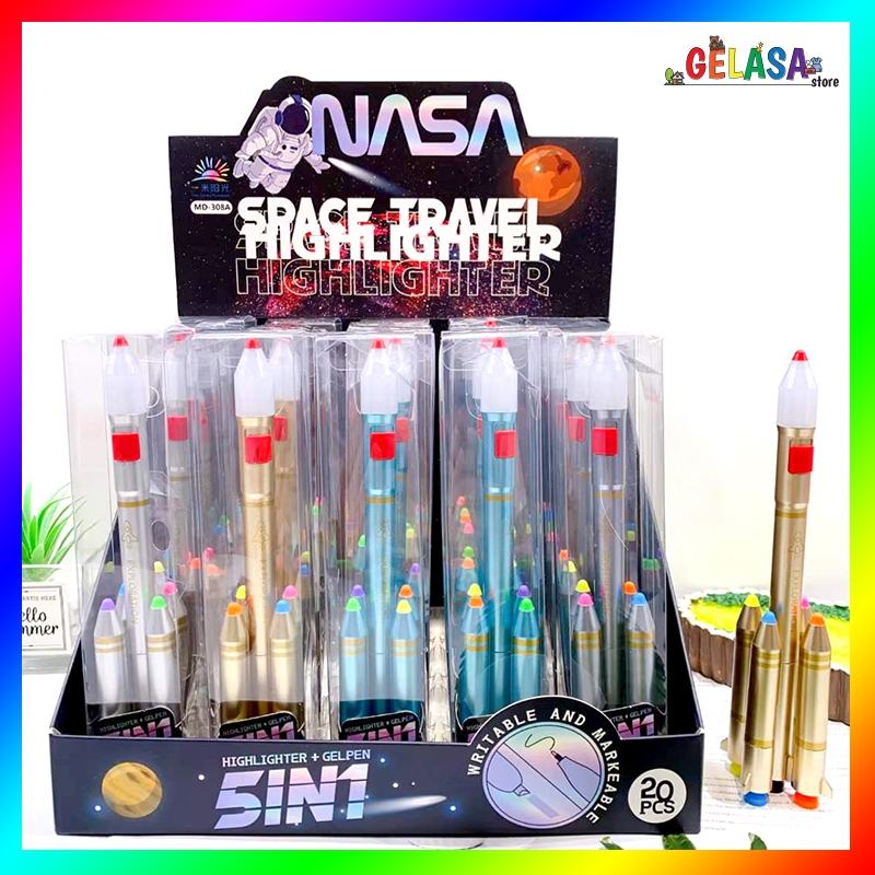 

Gelasa Rocket 5in1 Gel Pen dengan 4 warna Stabilo Highlighter dan Lampu