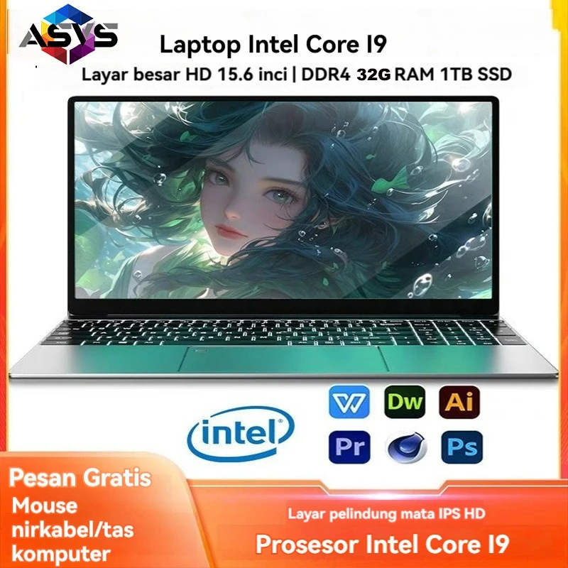 ASVS Laptop terbaru dengan bodi logam, layar 15,6 inci, RAM 32GB DDR4, SSD M.2 1TB, dan dilengkapi d