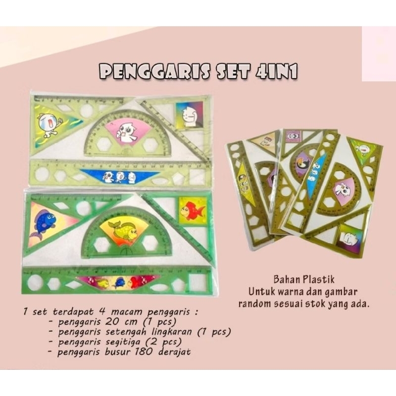 

Penggaris Set Plastik 4in1 Garis Isi 4 Pcs Pak Kecil 20 CM Garisan Busur Setengah Lingkaran Ruler Segitiga Segi Tiga 3