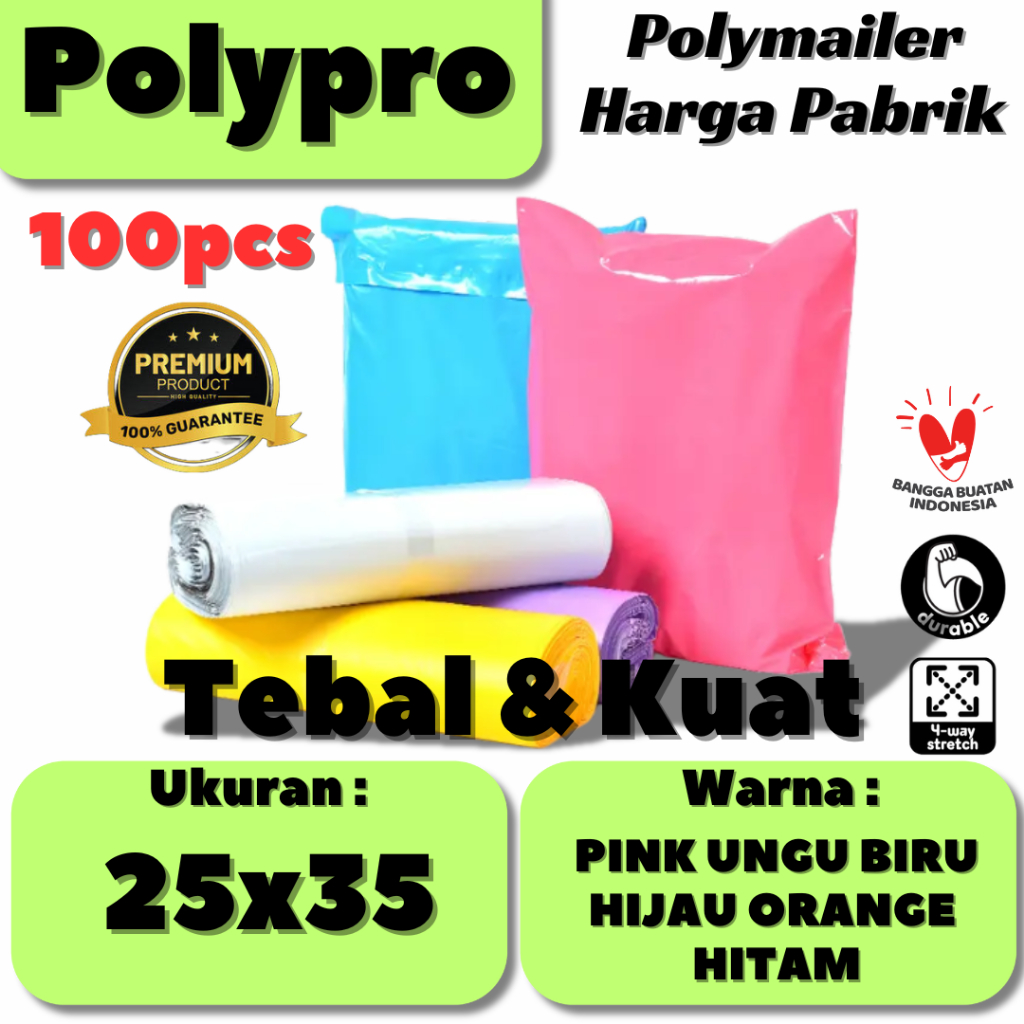 

Polymailer Premium 25x35 Warna Glossy / Plastik Packing Online / Tebal Kuat / 100Pcs