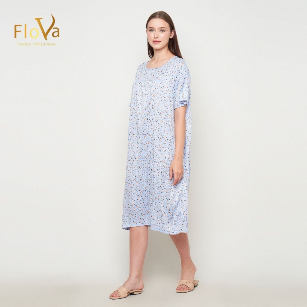 Sky Bloom Daster | Home Dress | Daster Midi Biru Langit | Pakaian Wanita | Baju Tidur