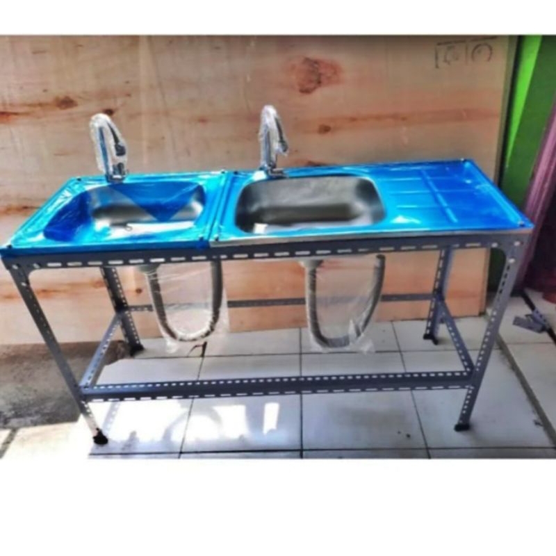 Wastafel Portabel 2 Lobang 125cm x 40cm Bak Cuci Piring Cuci tangan pake kran