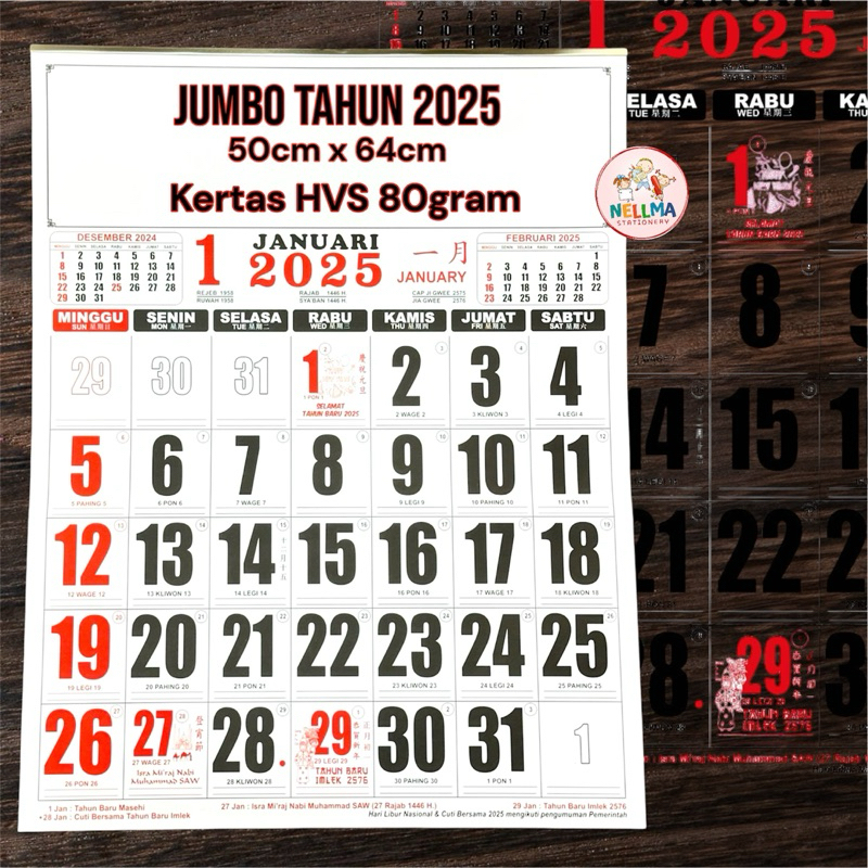 

Kalender Kerja Super Jumbo 2025 Kertas HVS 80gram