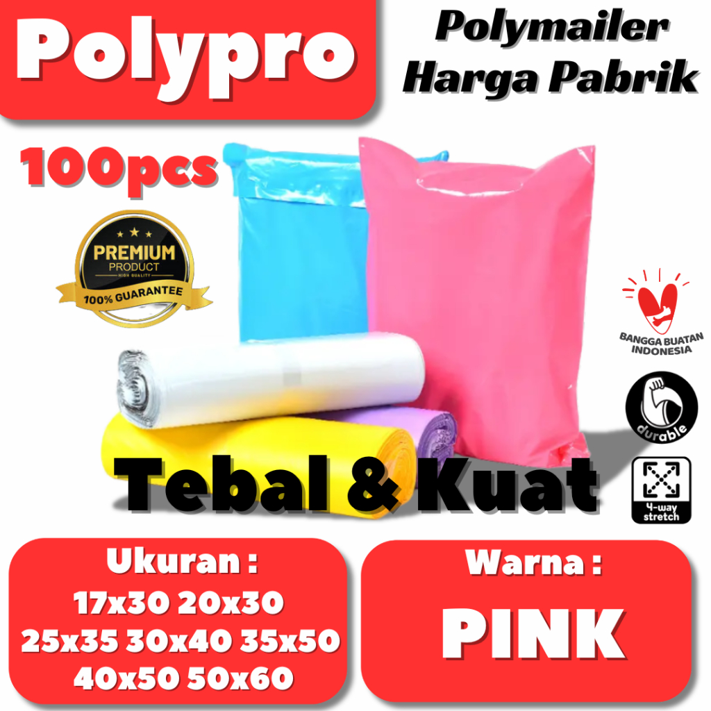

Polymailer Premium PINK Warna Glossy / Plastik Packing Online / Tebal Kuat / 100Pcs