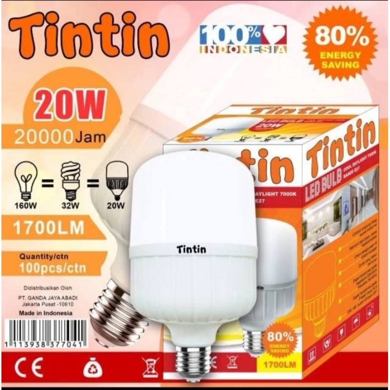 lampu led t bulb tintin 20watt