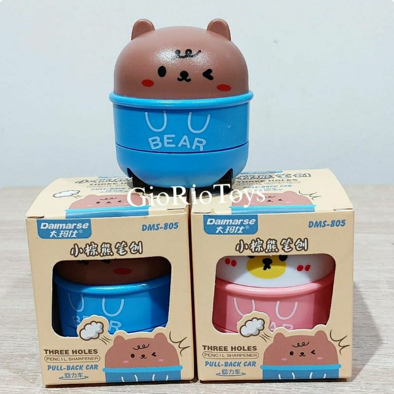 

Rautan Pensil 3 Lubang Serutan Pensil Motif Lucu Three Holes Pencil Sharpener Bear Pull Back Car / Serutan Pensil / Rautan Pensil