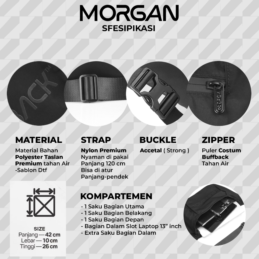 READY STOCK Buffback - Waistbag Morgan Tas Pinggang Pria I Masuk Laptop 13"