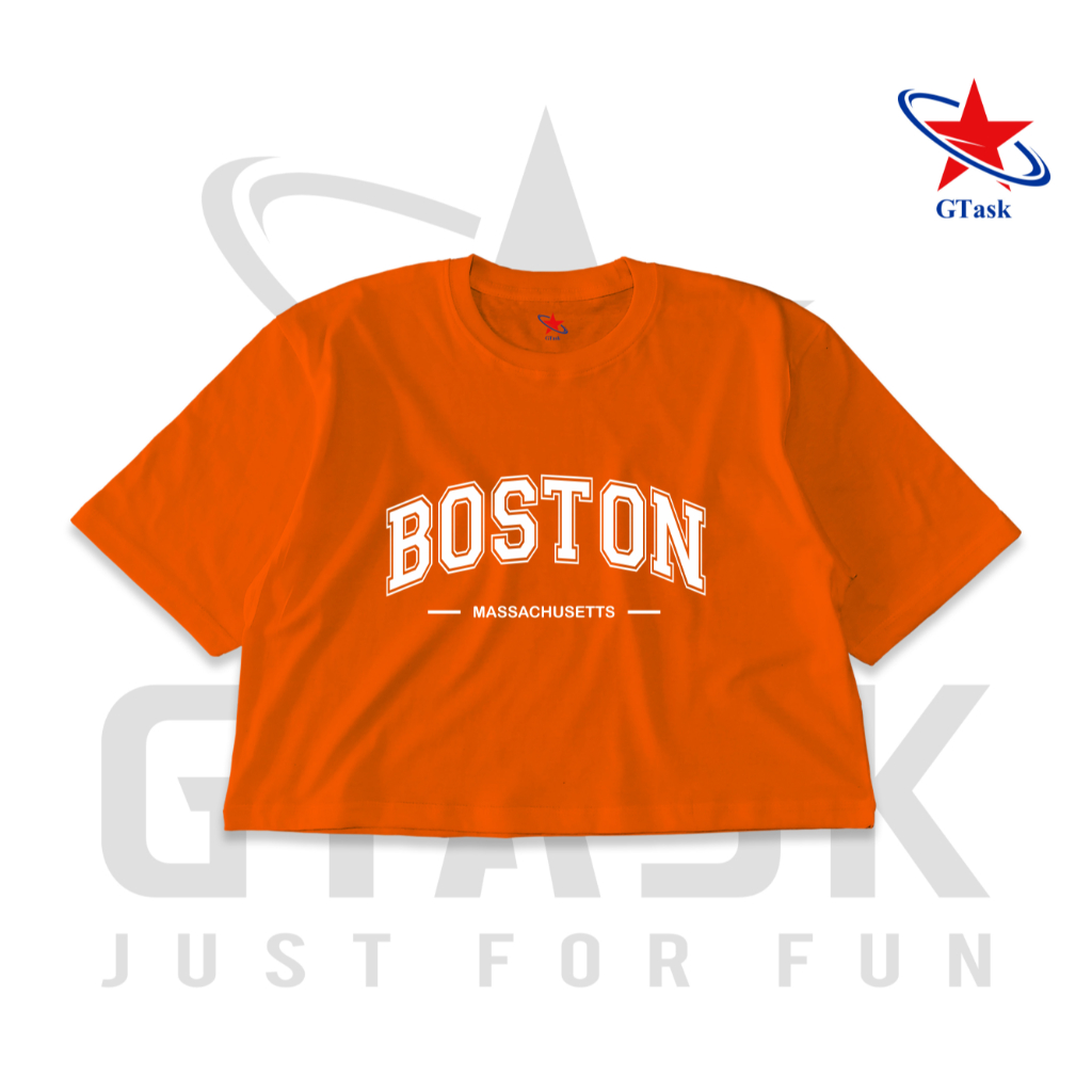 Kaos Crop Top OverSize Boston | Baju Crop Tee Oversized Cotton Combed Hijab Dewasa GTask Korean Styl