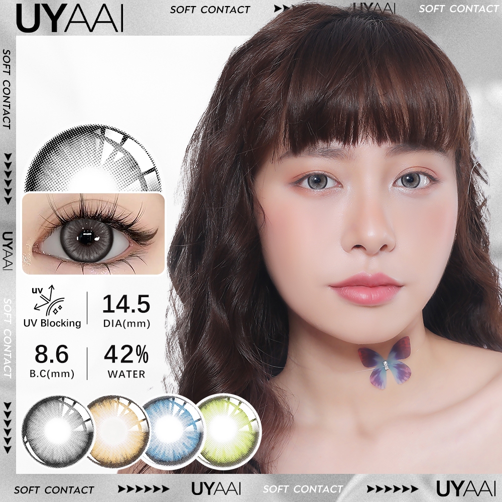 UYAAI Softlens 14.5MM Normal Mata Korea Seri Mirage Sepasang Lensa Kontak 6 Bulan