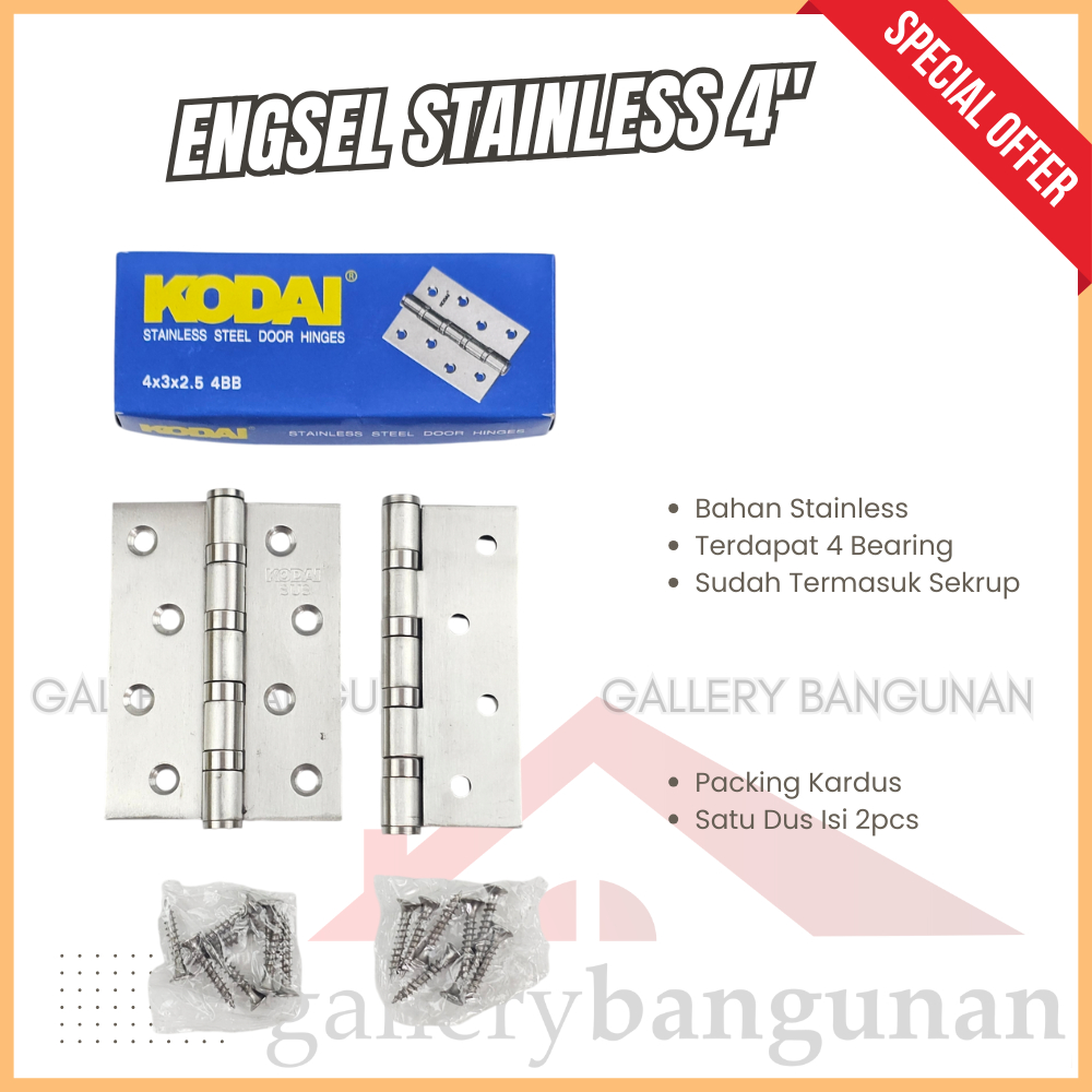 Engsel Stainless Kodai 4" Bearing Door Hinge Blister Jendela Cendela Pintu Rumah Kamar