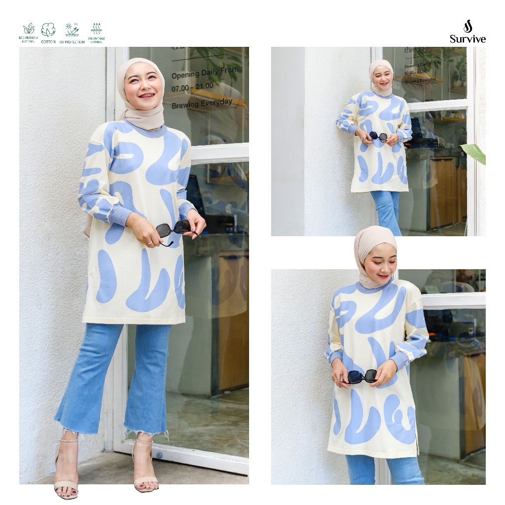SURVIVE Tunik kaos oversize lengan panjang