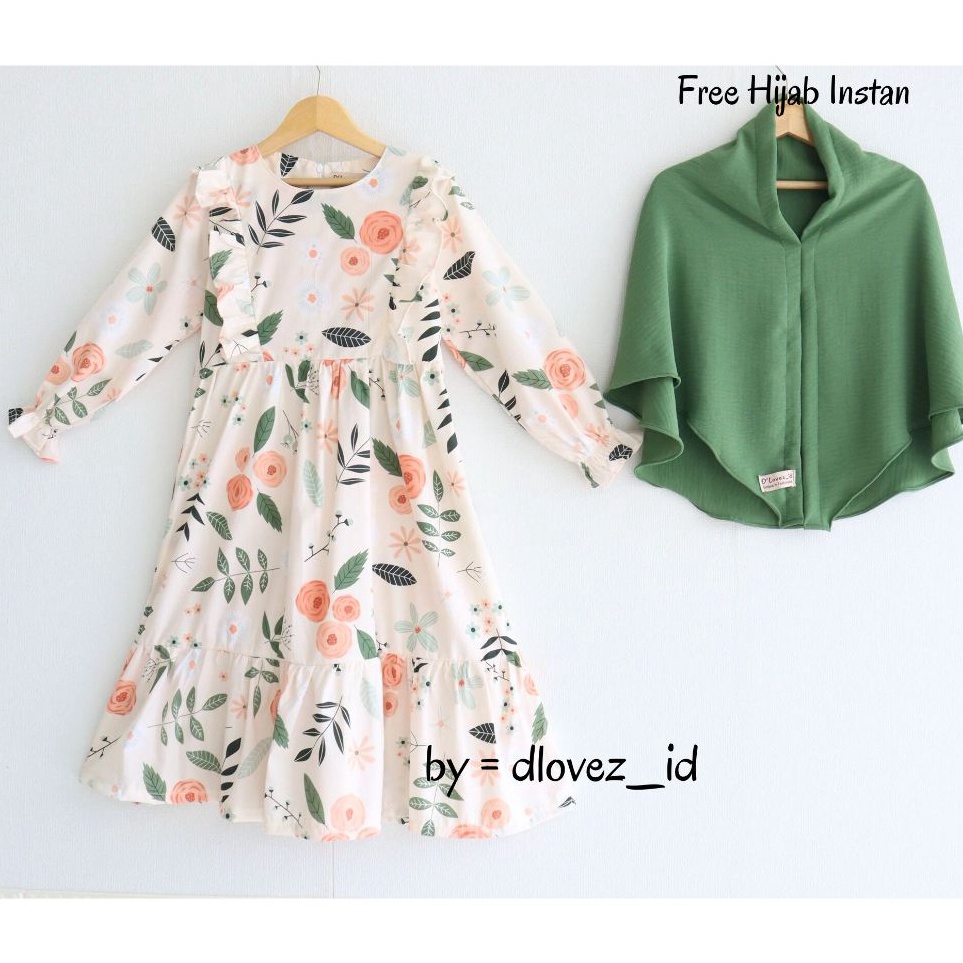 KODE R43K Set Gamis Anak 1  14 Tahun Free Hijab Instan  Set Gamis Kaira Motif Baru