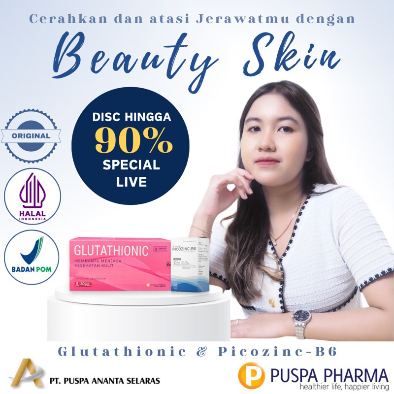 BEAUTY SKIN - L GLUTATHIONE REDUCE, Vitamin C ASAM ASKORBAT, E dan Zinc PICOLINATE + B6 - Membantu m