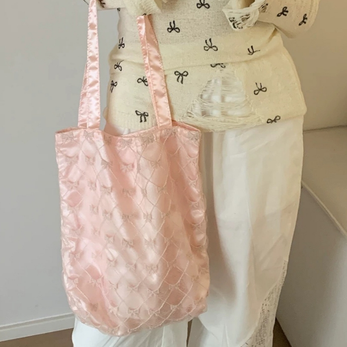 Tas Pita Ribbon Bow Coquette / Tas Fashion Pink Satin Pita besar / Totebag tote bag lace satin pink 
