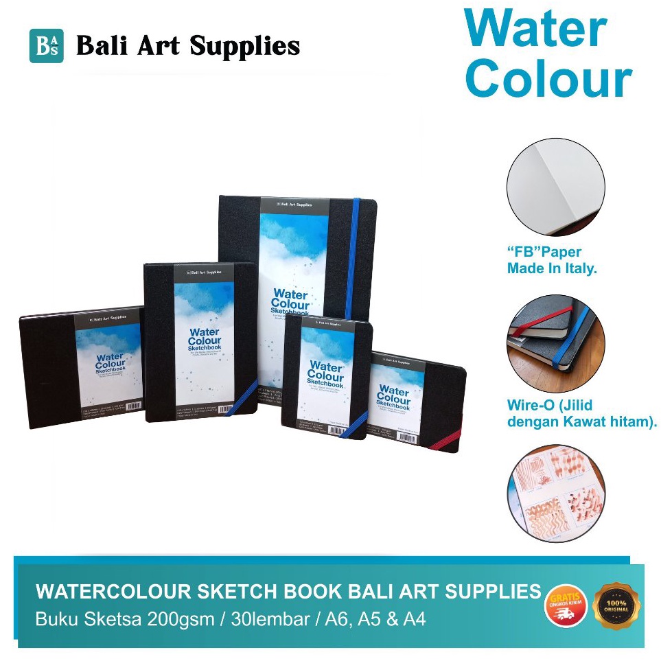 

KODE B94C Waterlour Sketchbook Bali Art Supplies in Sewing Binding Buku Gambar Cat Air Hard Cover Waterlour Book di Jilid Jahit 3 lembar A4 A5 dan A6 2gsm