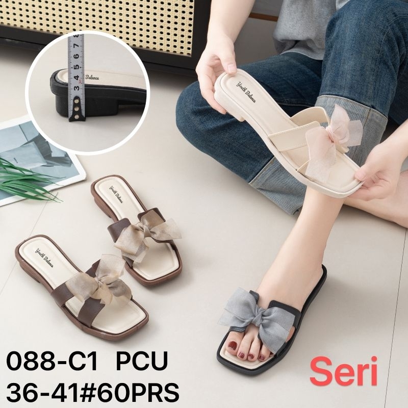 sandal slip on karet wanita model pita fashion kekinian 088-C1