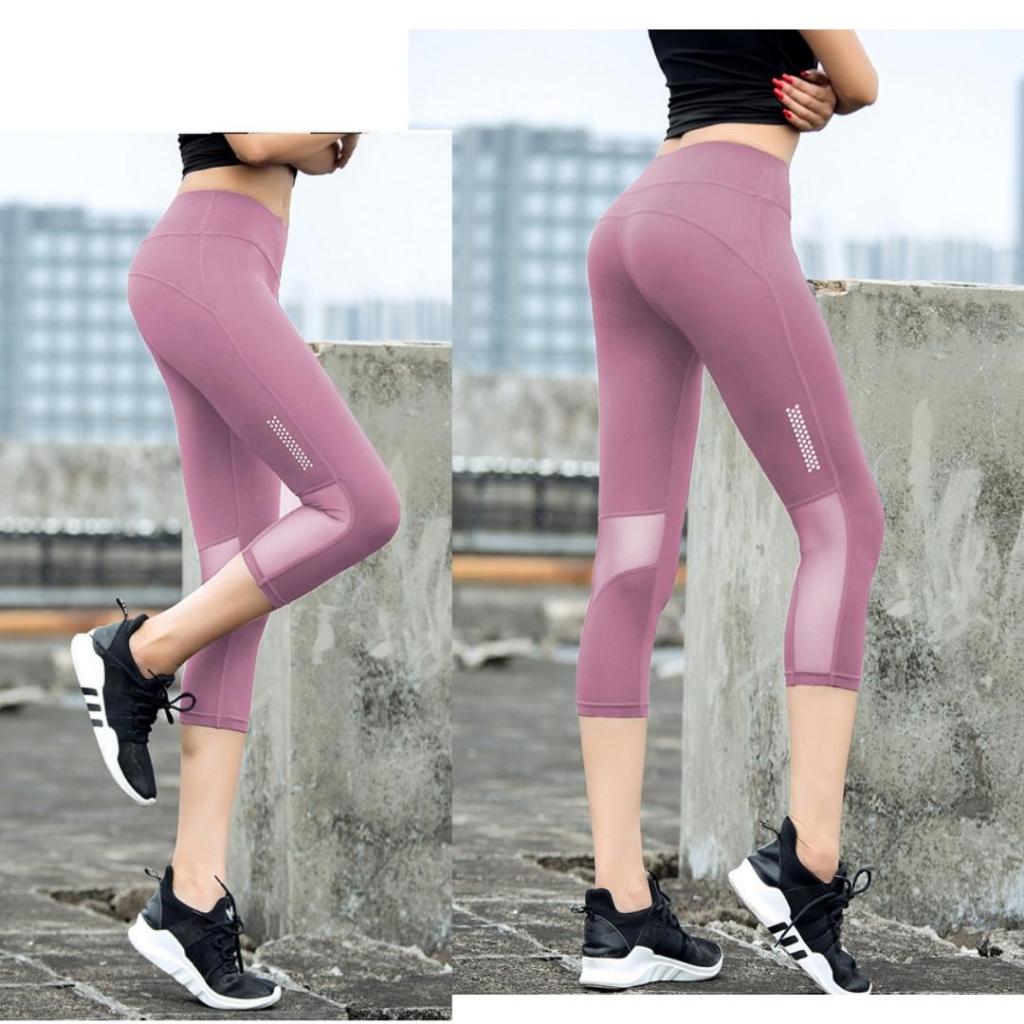 Celana Legging Mesh 3/4 Wanita - High Waist Sport Sweatpants For Women / Fitness Sports Running Work