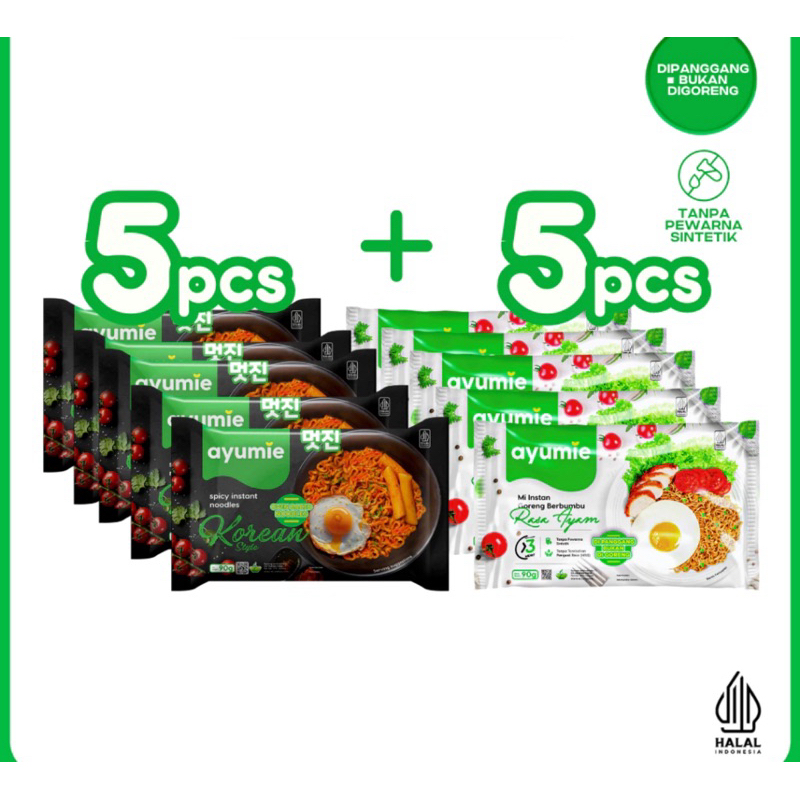 

Ayumie Mie Sehat - Paket 5 Pack Rasa Ayam + 5 Pack Korean Spicy