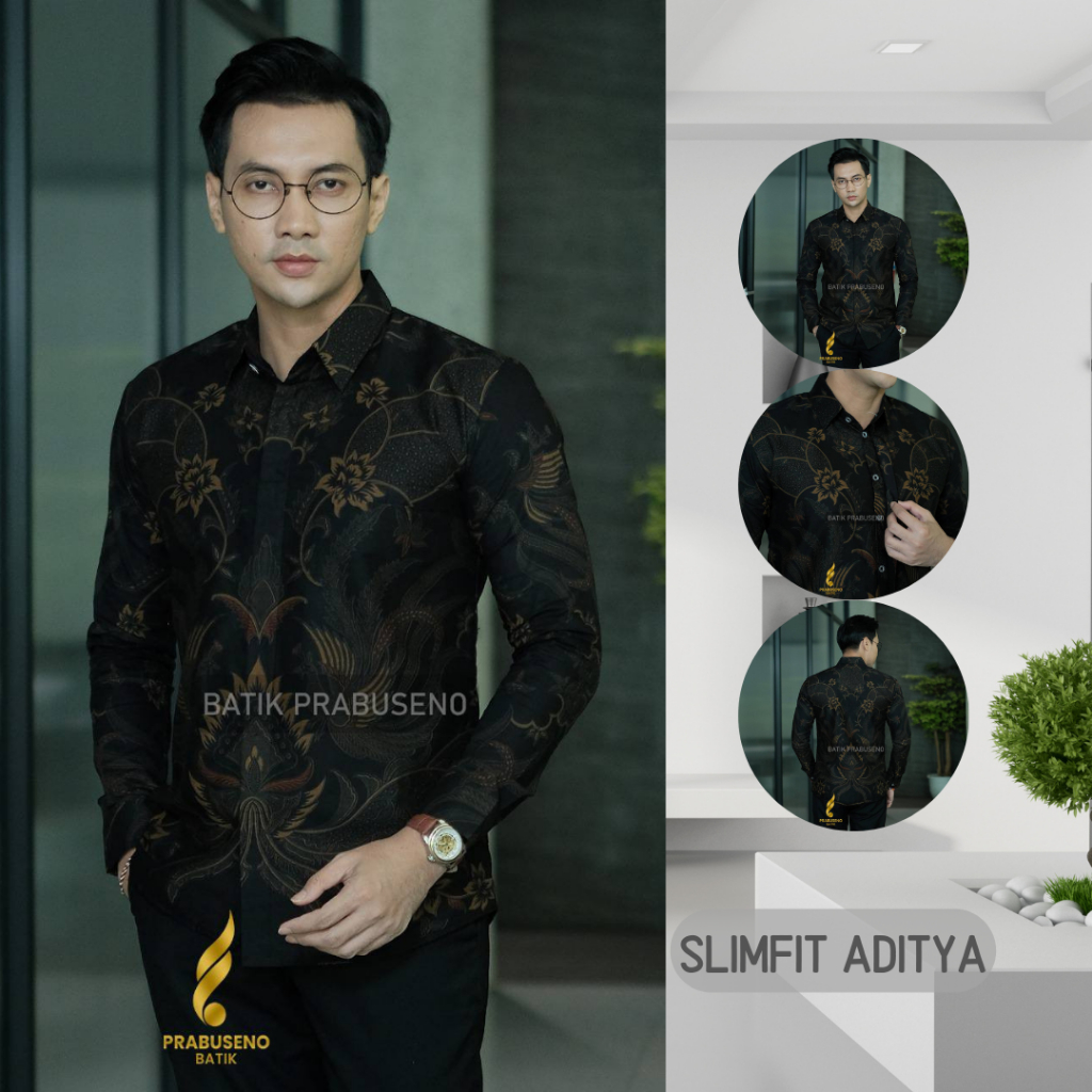 ADITYA Hem Baju Kemaja Batik Pria Lengan Panjang Slimfit Slim Fit Original Prabuseno Official Kain K