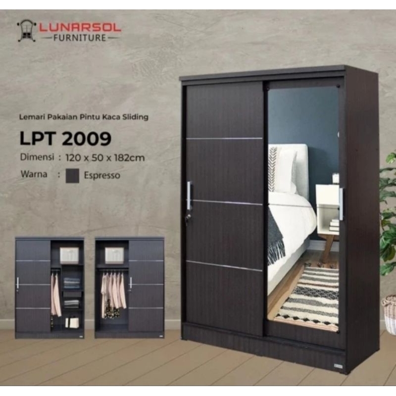 Lemari Baju sliding 2 pintu kaca Lemari pakaian 2 pintu geser kaca besar LPT 2009 LUNARSOL