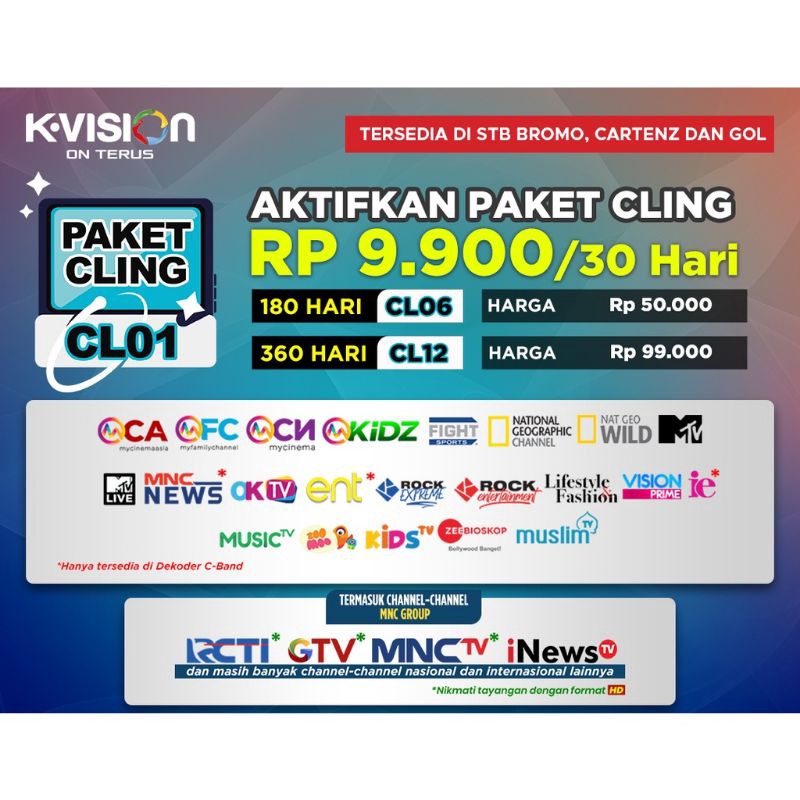 TERRAH PAKET CLING K VISION 1 BULAN 2 BULAN 3 BULAN DAN 6 BULAN