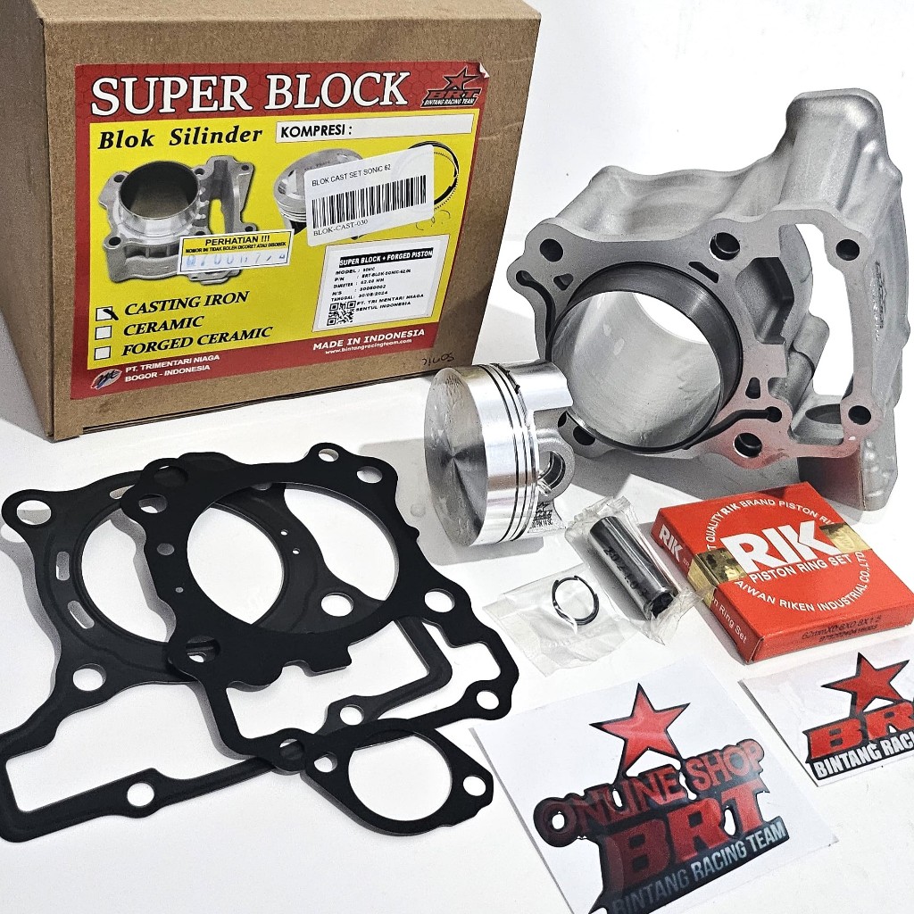 BLOK PISTON CAST IRON 62 BRT SONIC NEW CB 150 R CBR 150 SUPRA GTR 150 CBX 150