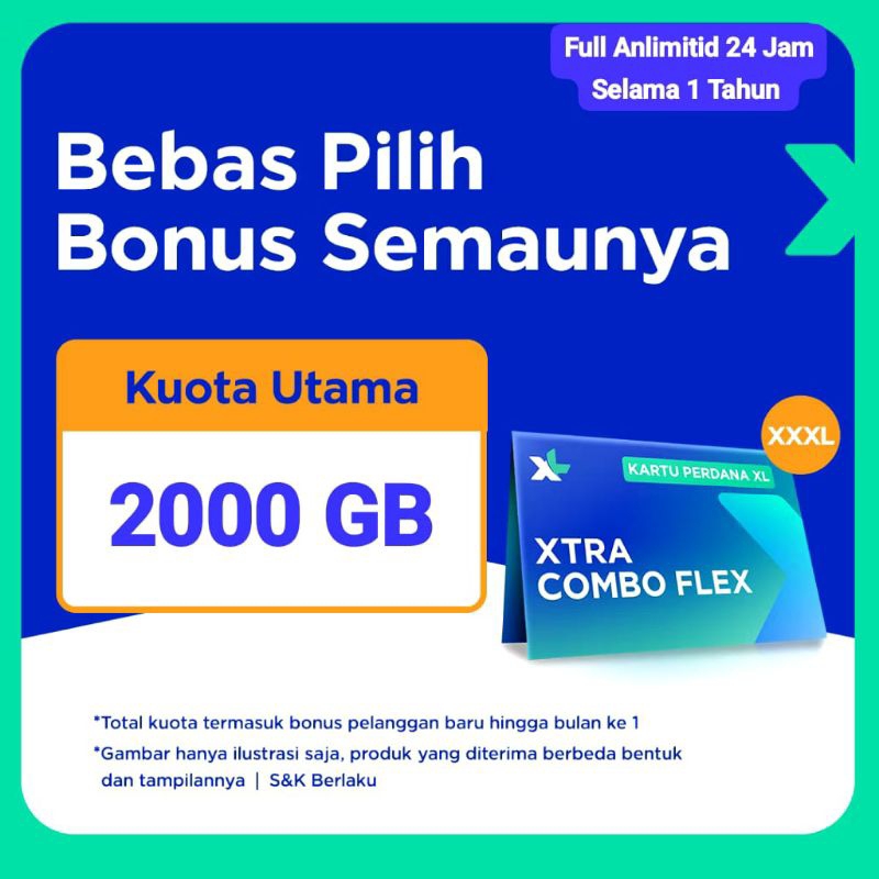 Kartu Perdana XL Full Unlimited Kuota 2000 GB 1 Tahun Internet Sepuasnya Internet Bebas Tanpa Batas 