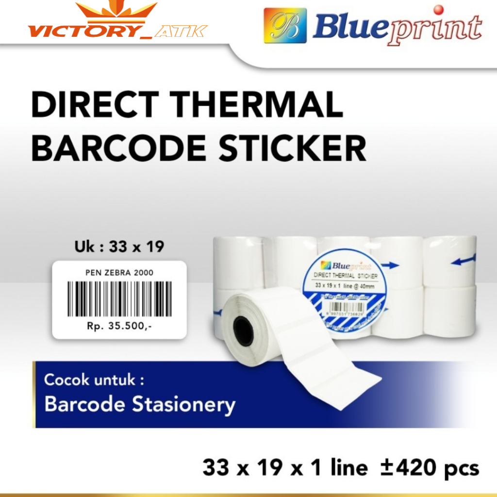 

Direct Thermal Sticker Portable 33 x 19 Kertas Label Stiker BLUEPRINT 33x19 mm 1 Line - 10 Roll