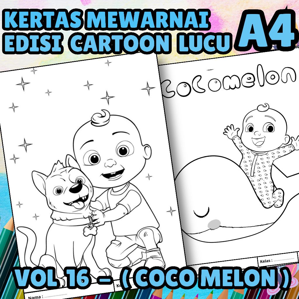 

MEDIA KERTAS KREATIFITAS MEWARNAI ANAK A4 DENGAN PRINT CETAK BUKAN COPY - MEDIA WARNA KARACTER KARTUN LUCU - CARTOON COCO MELON -MAINAN CIKARANG