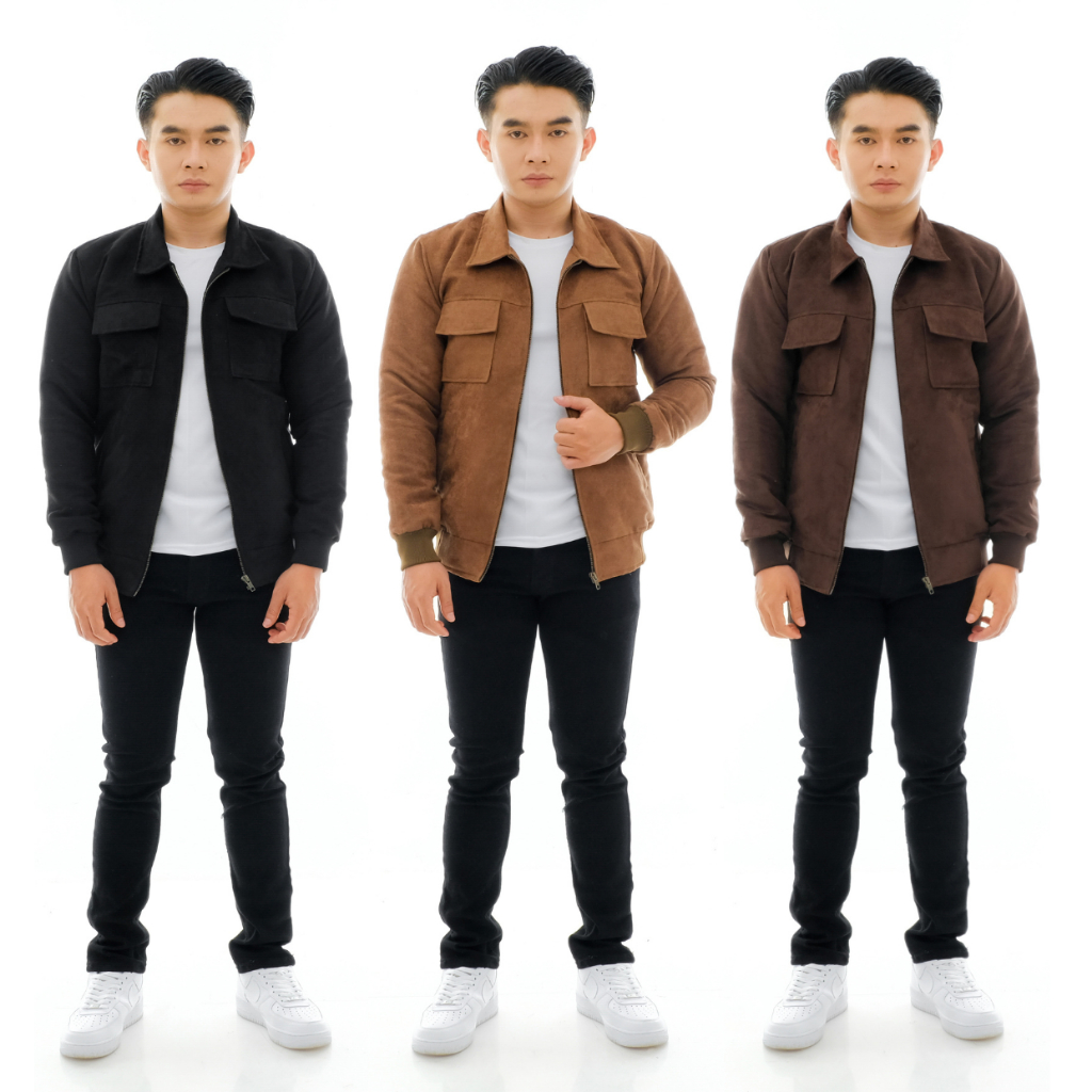 Brofash Jaket Bomber Trucker Suede Pria Cowok Dewasa