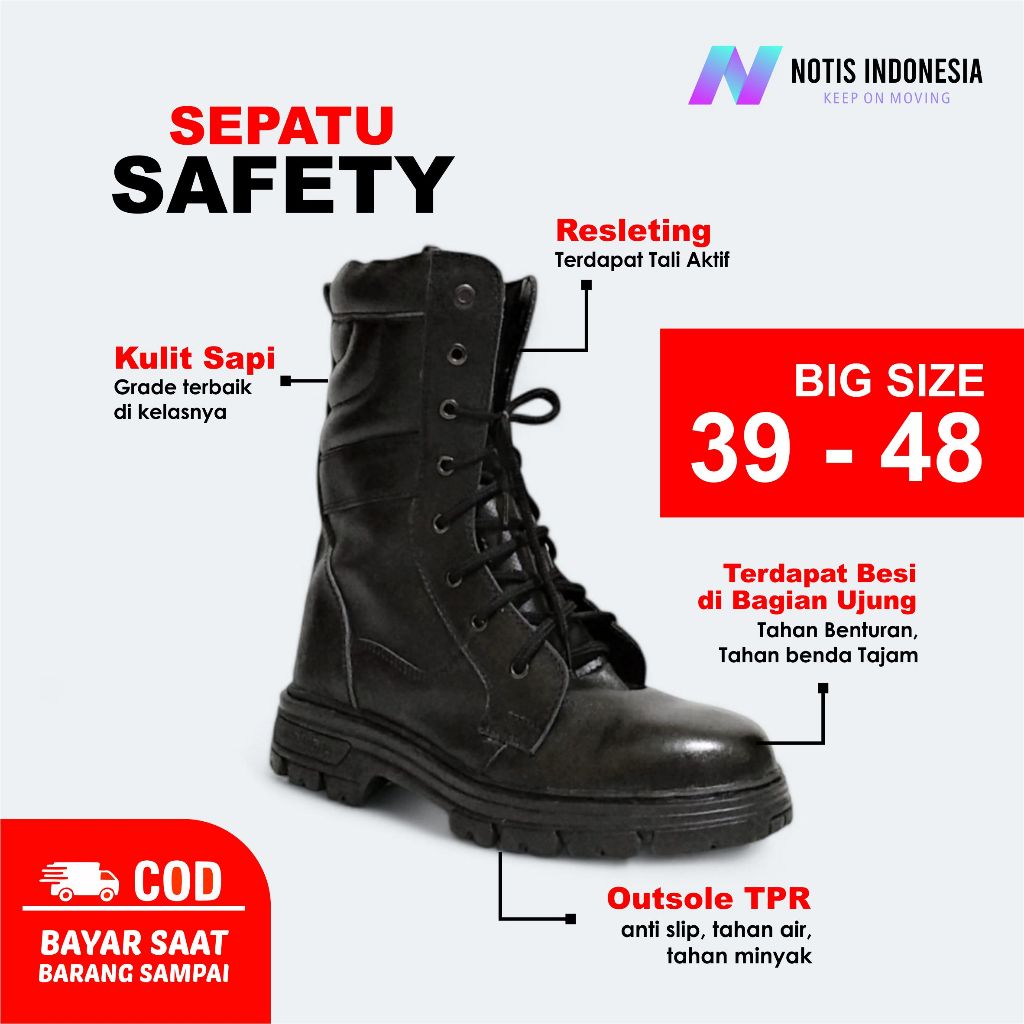 UK 46 47 48 SEPATU SAFETY UJUNG BESI KULIT ASLI PROMO BIG SIZE SEPATU PDL SAFETY BOOTS UKURAN JUMBO 