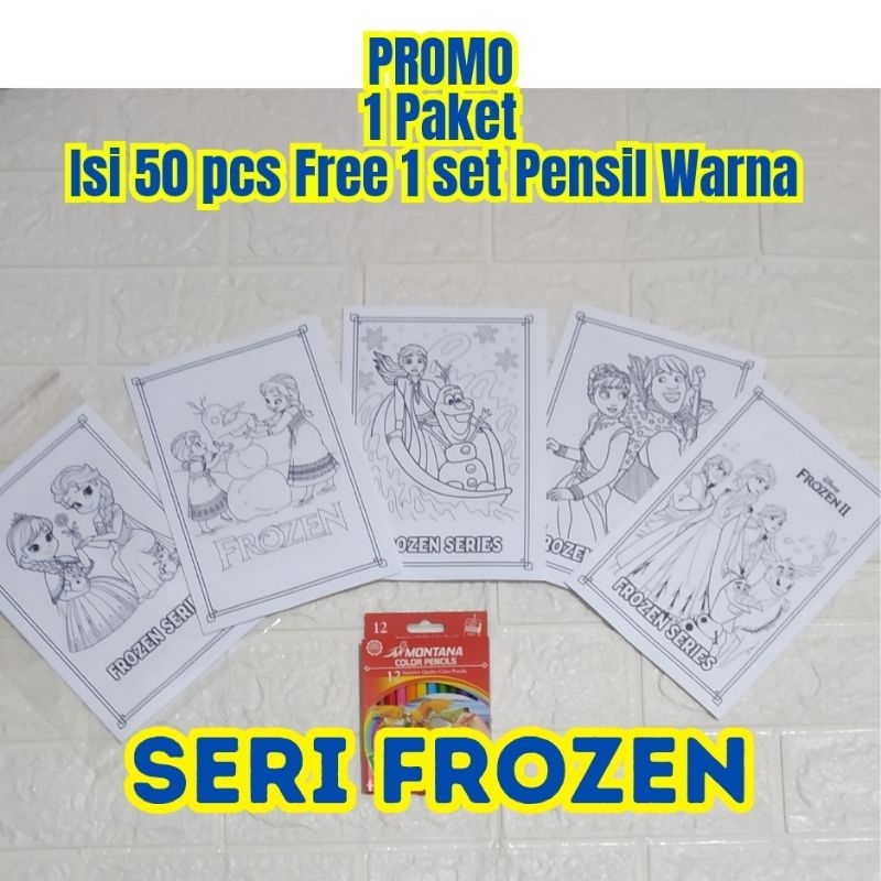 PROMO Termurah Paket 50 Lembar Gambar /Kertas Gambar Mewarnai Anak Gratis Pensil Warna - Ukuran A5/A