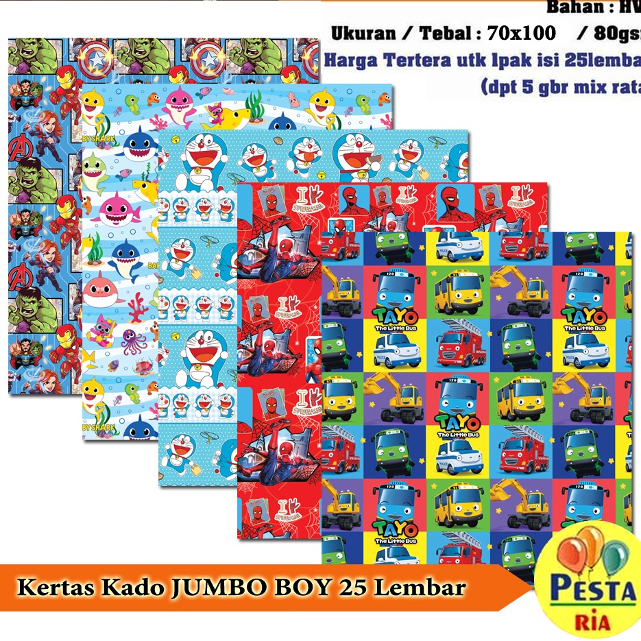 

Paling Unik Murah 1Set isi 25lembar Kertas kado Jumbo BOY bungkus kado ulangtahun kertas kado karakter kertas kado setara sanwa sansan wawa