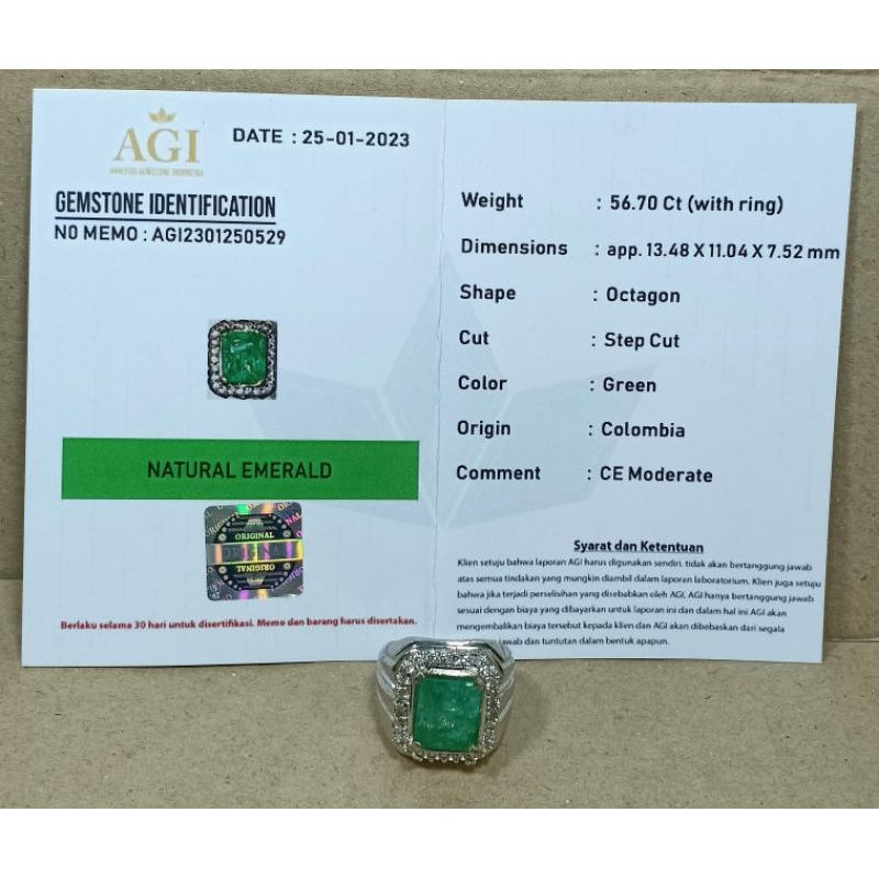 BATU CINCIN PERMATA ZAMBRUD ASLI NATURAL BERSERTIFIKAT