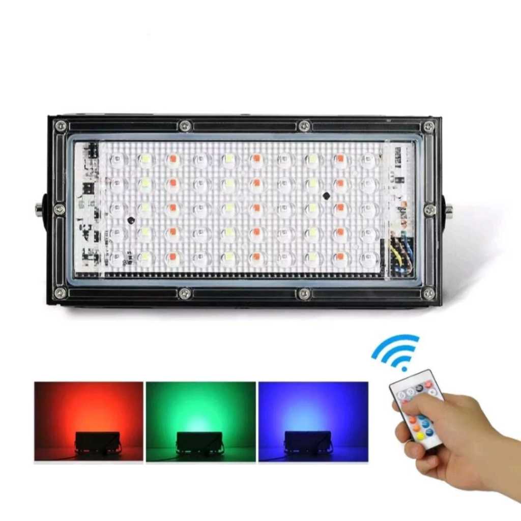 LAMPU SOROT LED RGB 50W 220V / WARNA WARNI LED SOROT REMOT 50WATT