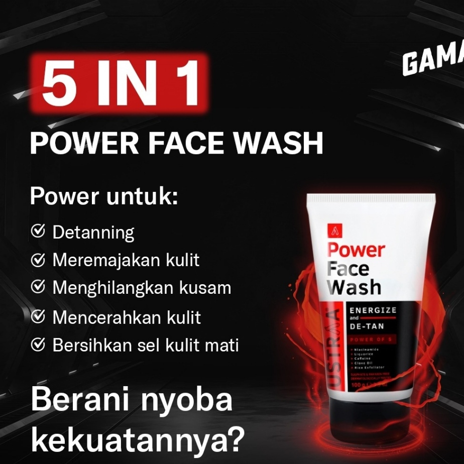 GAMAL | Ustraa Power Face wash-Energize & De Tan 100g |  Perawatan Membersihkan Wajah dan Mencerahka