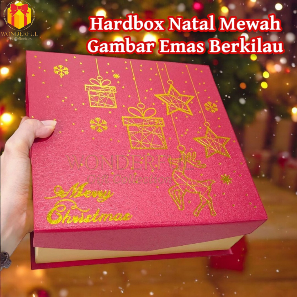 

Gift Box Natal / Christmas Hampers Hardbox / Box Embosed Foil Gold Gambar Rusa NTF.01