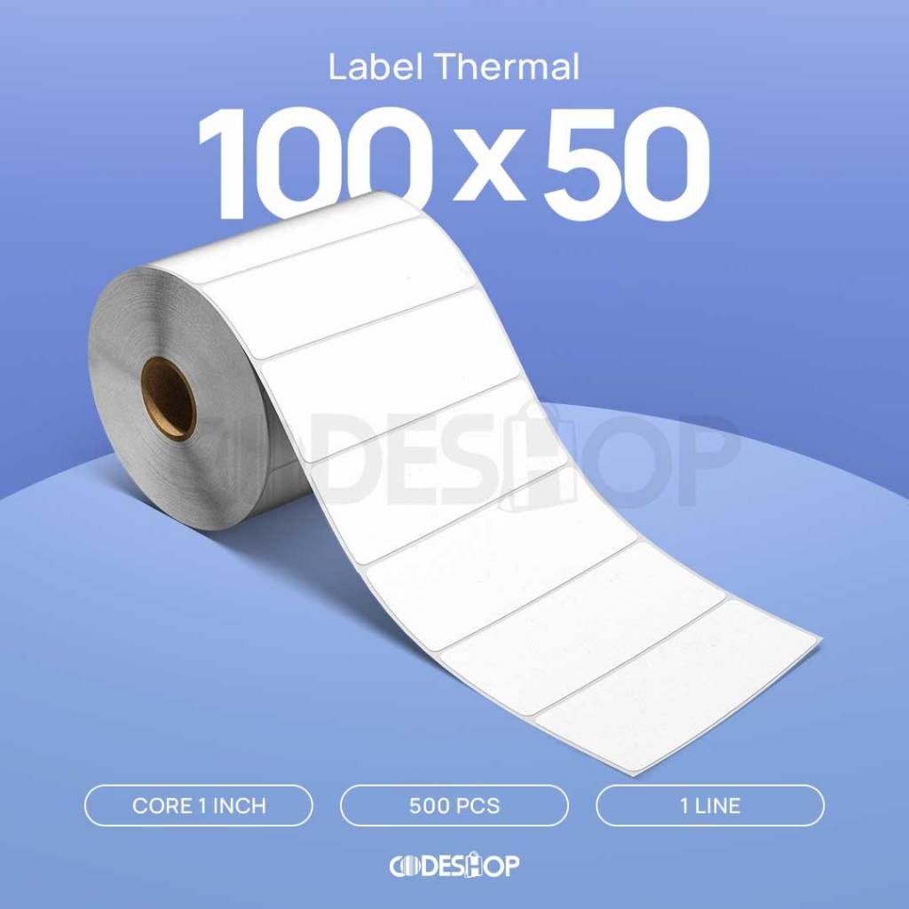 

Stiker Label Thermal 100x50 mm Codeshop Premium 1 Line Core 1 Inch Isi 500 Pcs Printer Barcode Barang Termal
