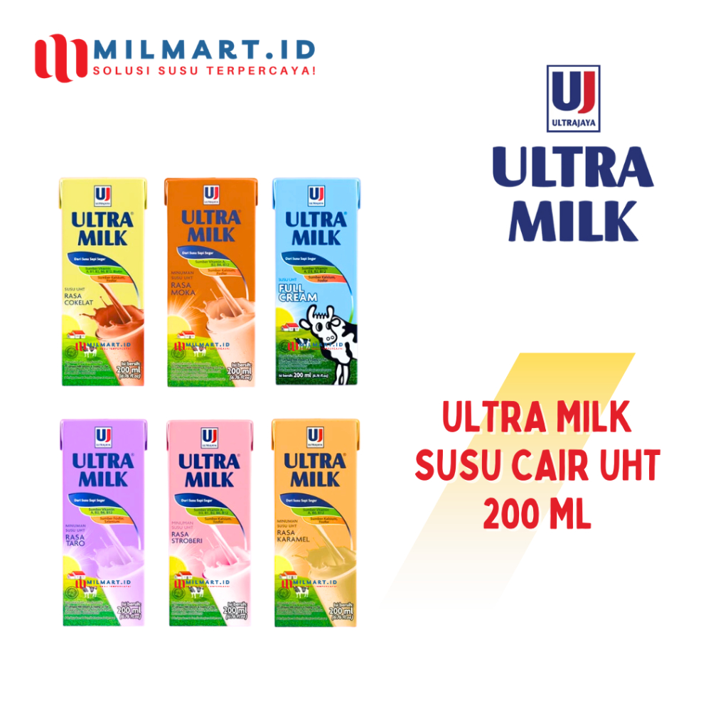 

ULTRA MILK 200ML SUSU UHT CAIR ULTRA COKELAT/STRAWBERRY/FULL CREAM/MOKA/TARO