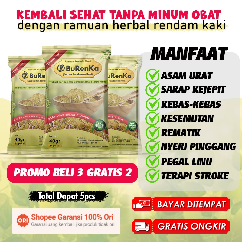 [BELI 3 GRATIS 2]Burenka Rendam Kaki Original Ramuan Dayak Obat Herbal Asam Urat Pegal Linu Rematik 