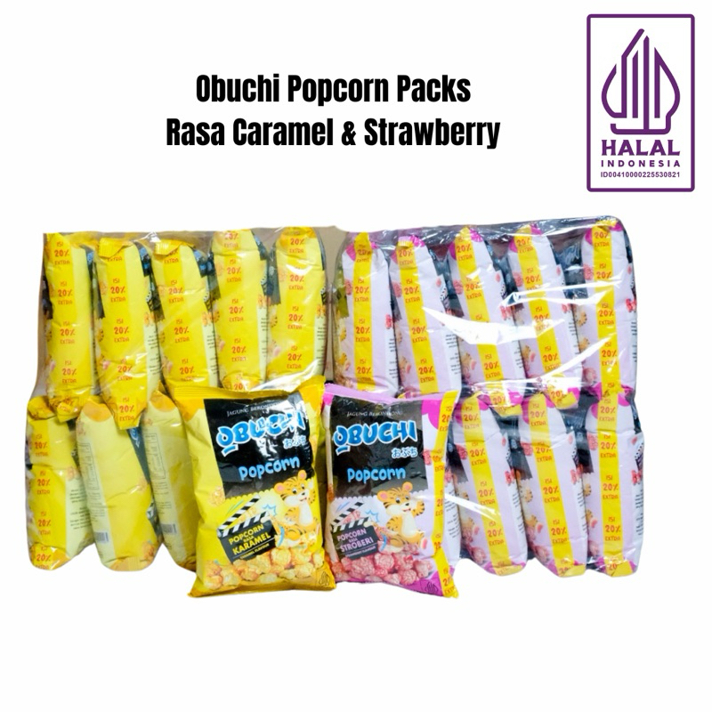 

OBUCHI POPCORN PACKS 600gr ISI 10pcs [Rasa Caramel dan Strawberry]