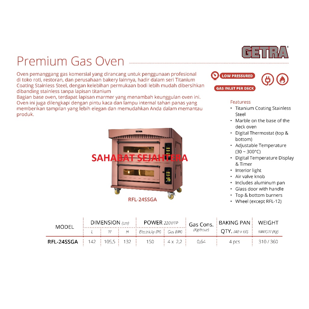 GETRA Premium Gas Oven RFL-24SSGA Oven Pemanggang Rotii & Kue