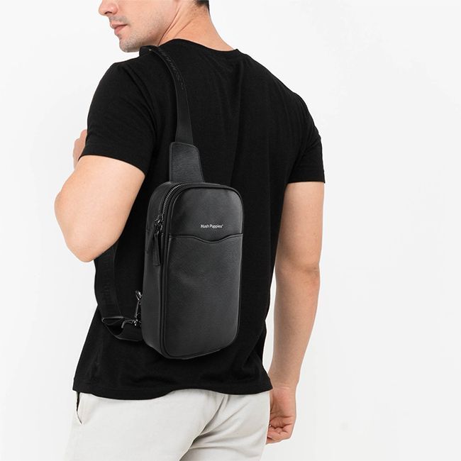 (New & Original) Tas Leather Pria Hush Puppies - Canny Chest Bag 233 In Black